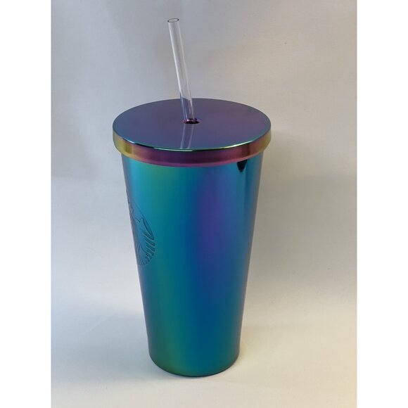 Starbucks Stainless Steel Cold Cup Iridescent 16 fl oz Holographic Purple Green - Picture 2 of 9